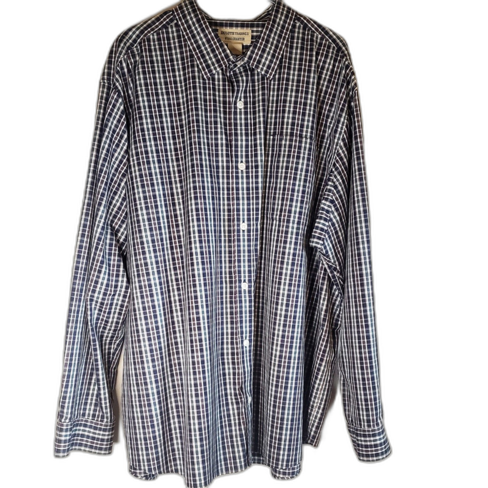 Duluth Trading Co Shirt Men’s Wrinkle Fighter Sz 3XL Blue Plaid Rugged Workwear